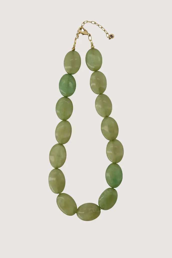 ZUSSS ZUSSS KETTING VAN PLATTE KRALEN OLIVE GREEN