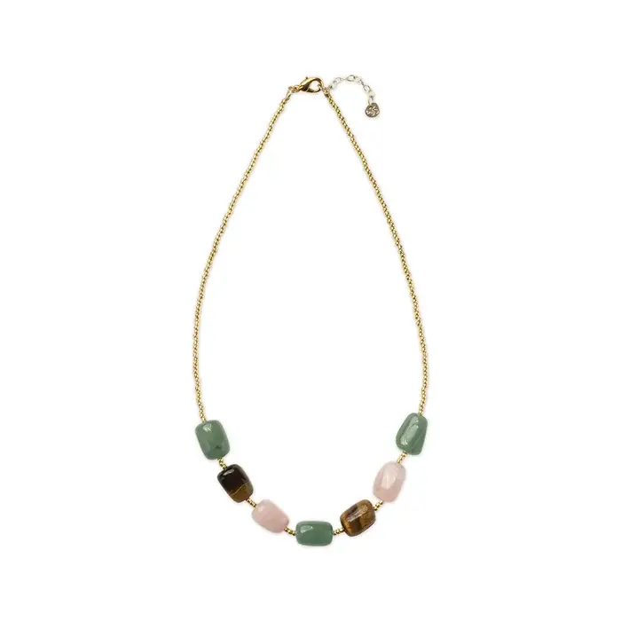 A BEAUTIFUL STORY BS THRIVE AVENTURINE TIGER EYE ROSE QUARTZ NECKLACE