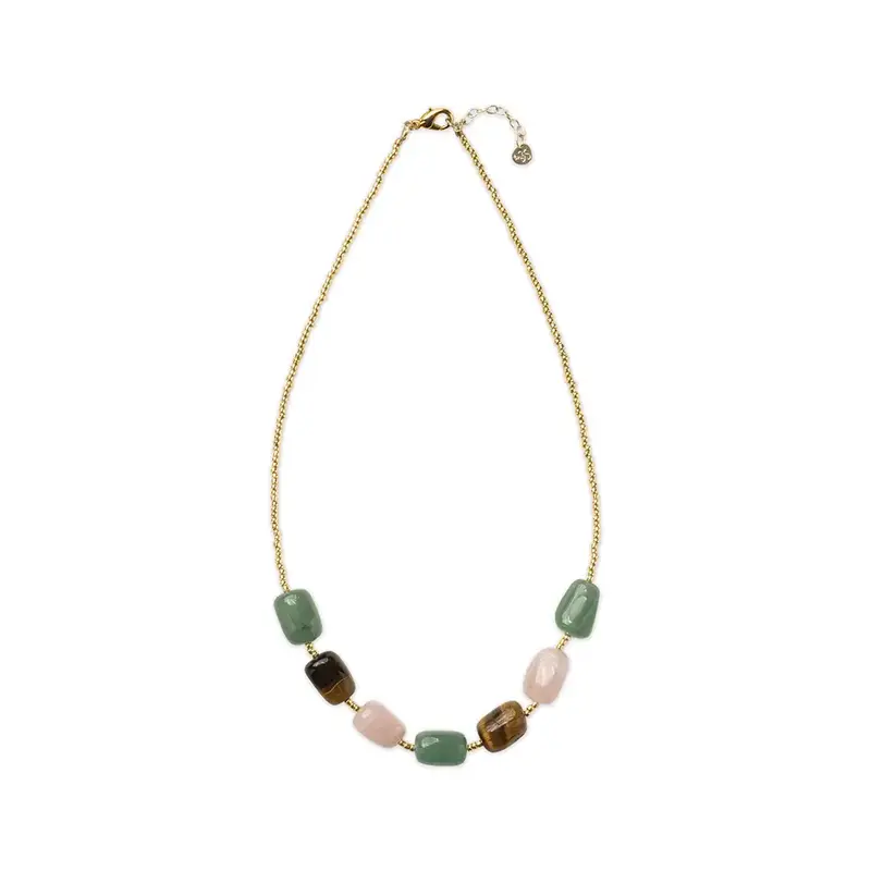 A BEAUTIFUL STORY BS THRIVE AVENTURINE TIGER EYE ROSE QUARTZ NECKLACE