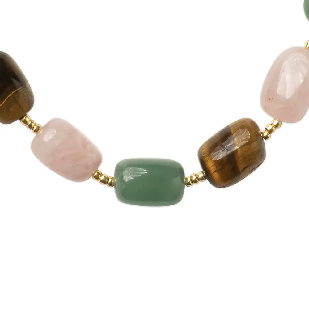 A BEAUTIFUL STORY BS THRIVE AVENTURINE TIGER EYE ROSE QUARTZ NECKLACE