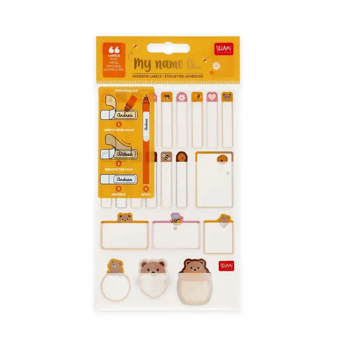 LEGAMI LEGAMI MY NAME IS ... SET OF 66 ADHESIVE LABELS TEDDY BEAR