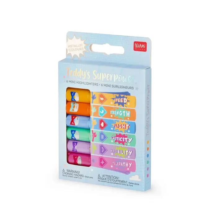 LEGAMI LEGAMI SET OF 6 MINI HIGHLIGHTERS TEDDY'S SUPERPOWER