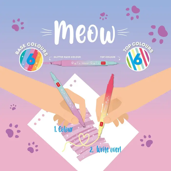 LEGAMI LEGAMI MEOW 6 DUAL-TIP HIGHLIGHTERS KITTY
