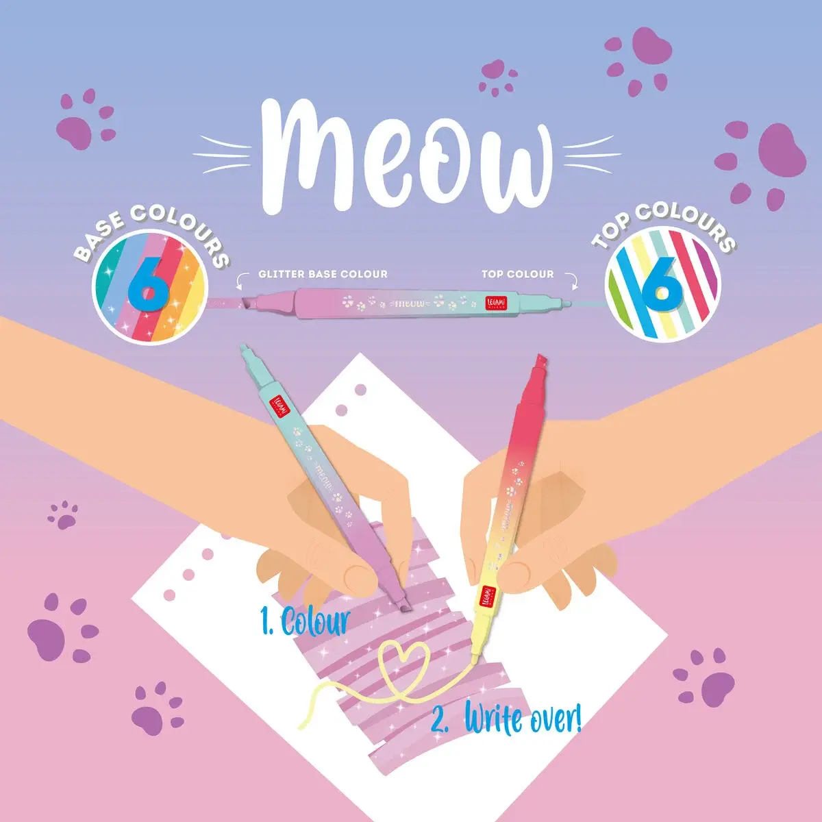 LEGAMI LEGAMI MEOW 6 DUAL-TIP HIGHLIGHTERS KITTY