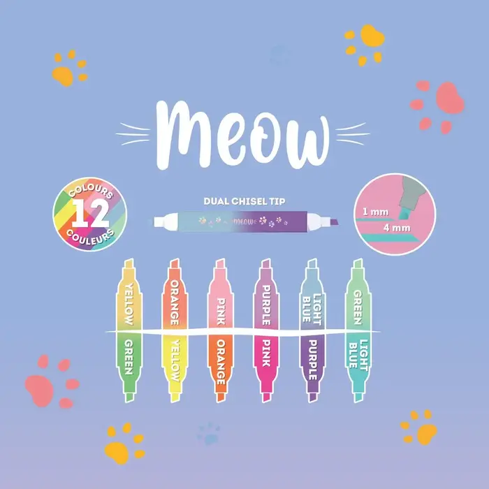 LEGAMI LEGAMI MEOW 6 DUAL-TIP HIGHLIGHTERS KITTY