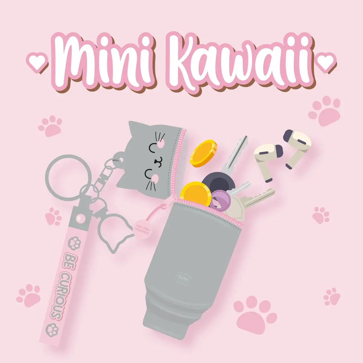 LEGAMI LEGAMI MINI KAWAII COIN PURSE W/ KEY RING KITTY