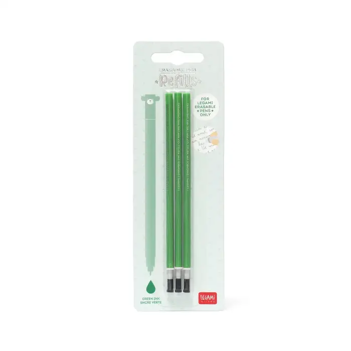 LEGAMI LEGAMI ERASABLE GEL PEN REFILLS SET OF 3 GREEN