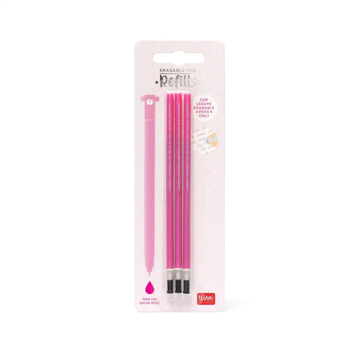 LEGAMI LEGAMI ERASABLE GEL PEN REFILLS SET OF 3 PINK
