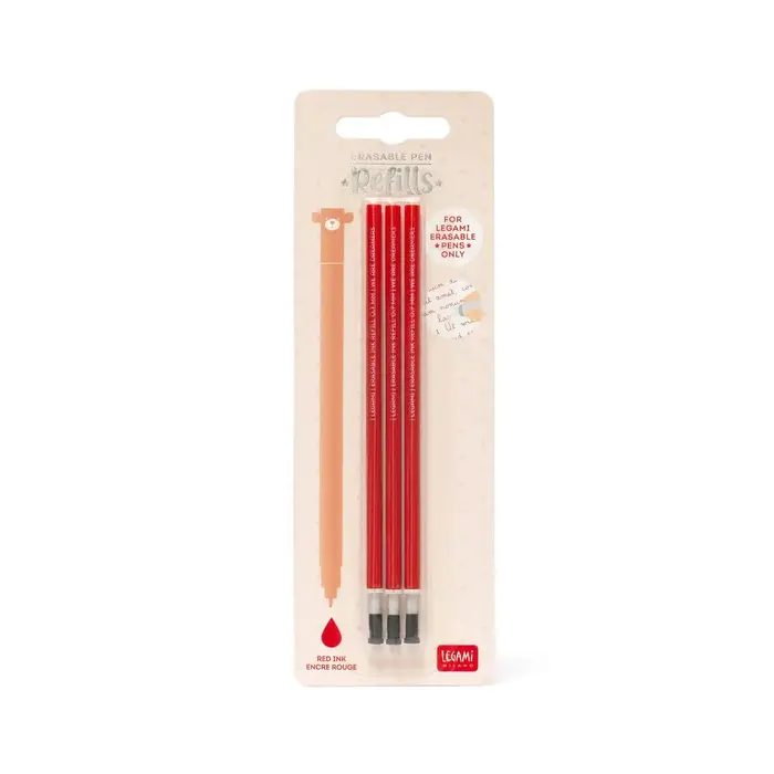 LEGAMI LEGAMI ERASABLE GEL PEN REFILLS SET OF 3 RED
