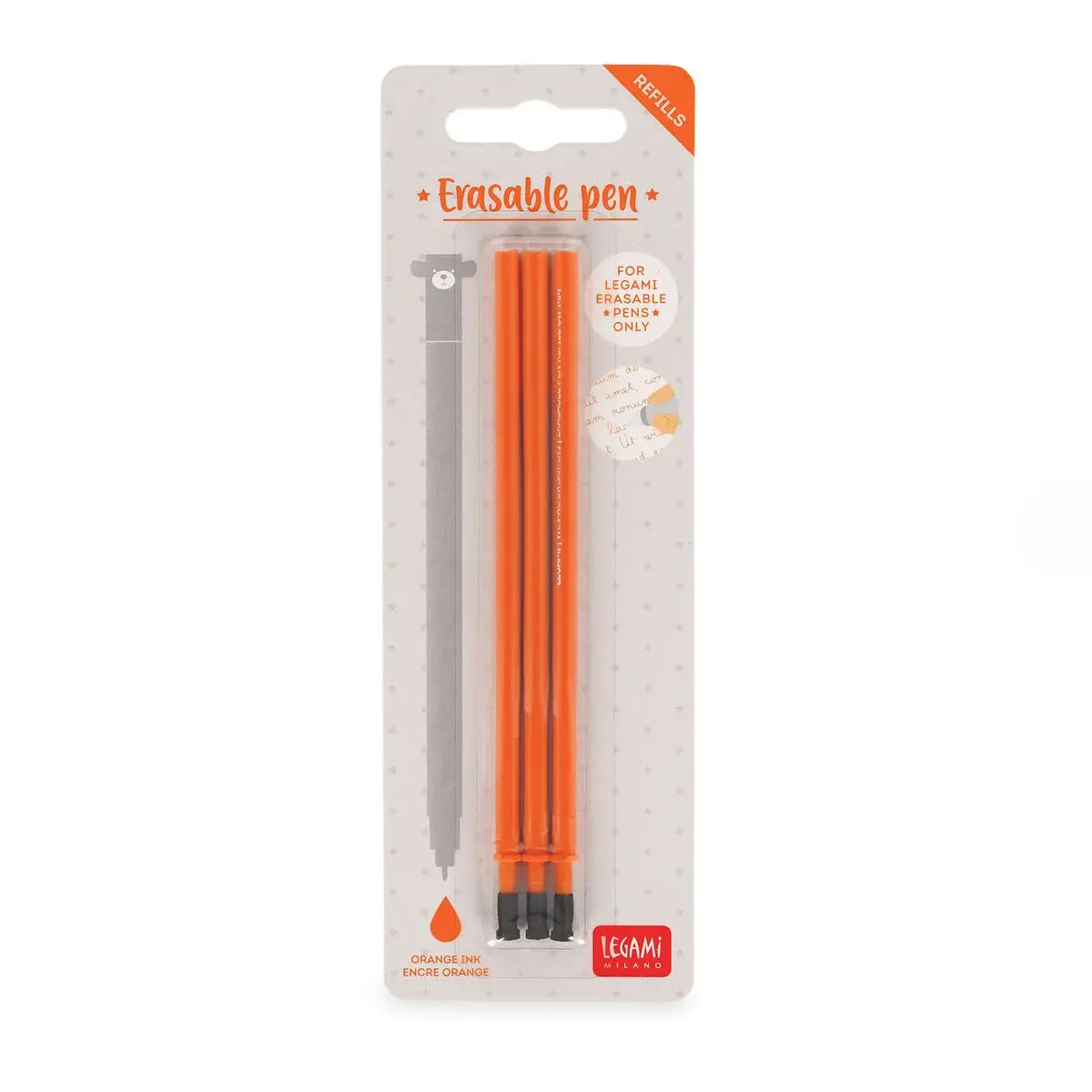 LEGAMI LEGAMI ERASABLE GEL PEN REFILLS SET OF 3 ORANGE