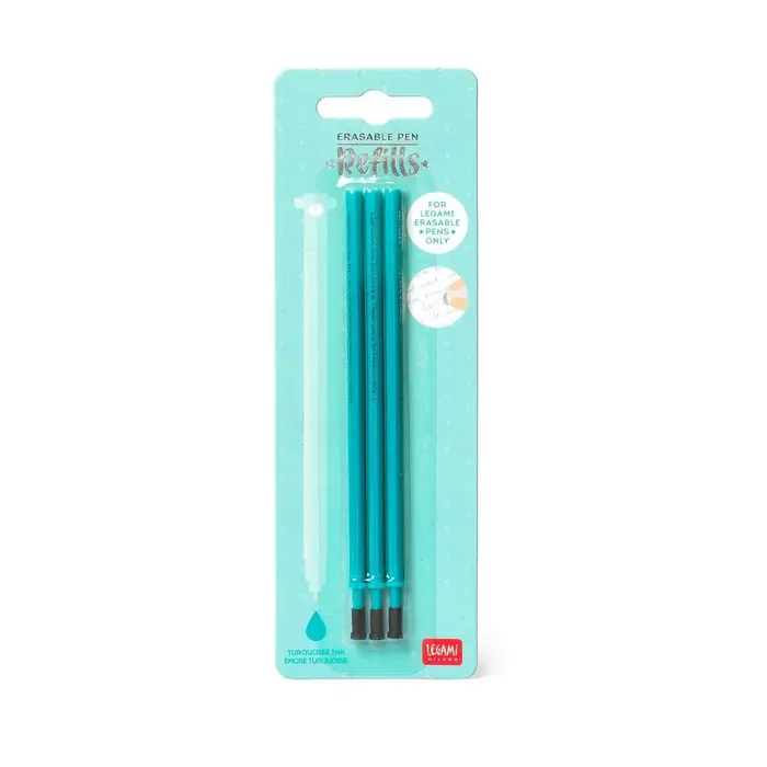 LEGAMI LEGAMI ERASABLE GEL PEN REFILLS SET OF 3 TURQUOISE