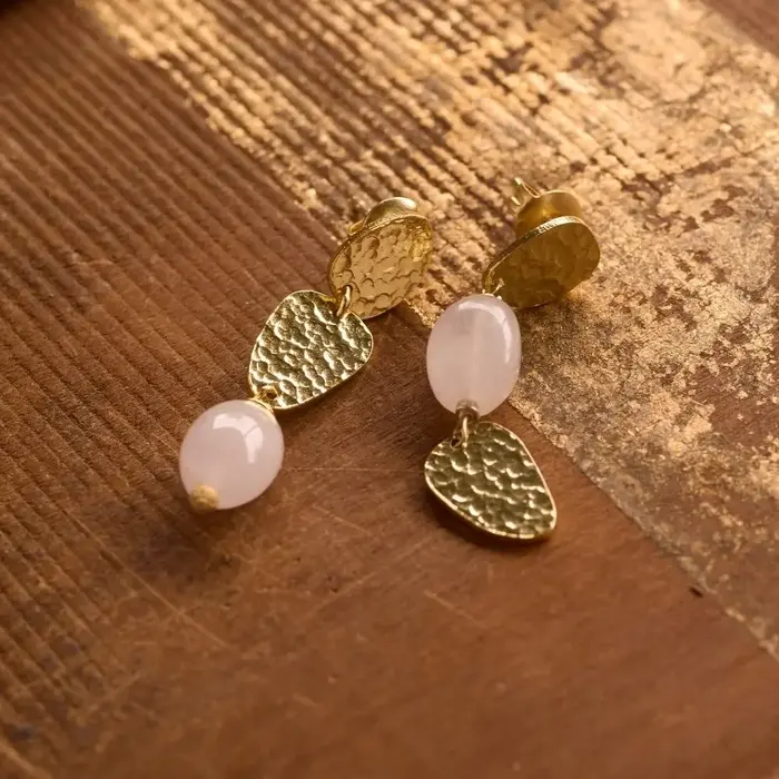 A BEAUTIFUL STORY BS DRIFTING ROSE QUARTZ EARRINGS