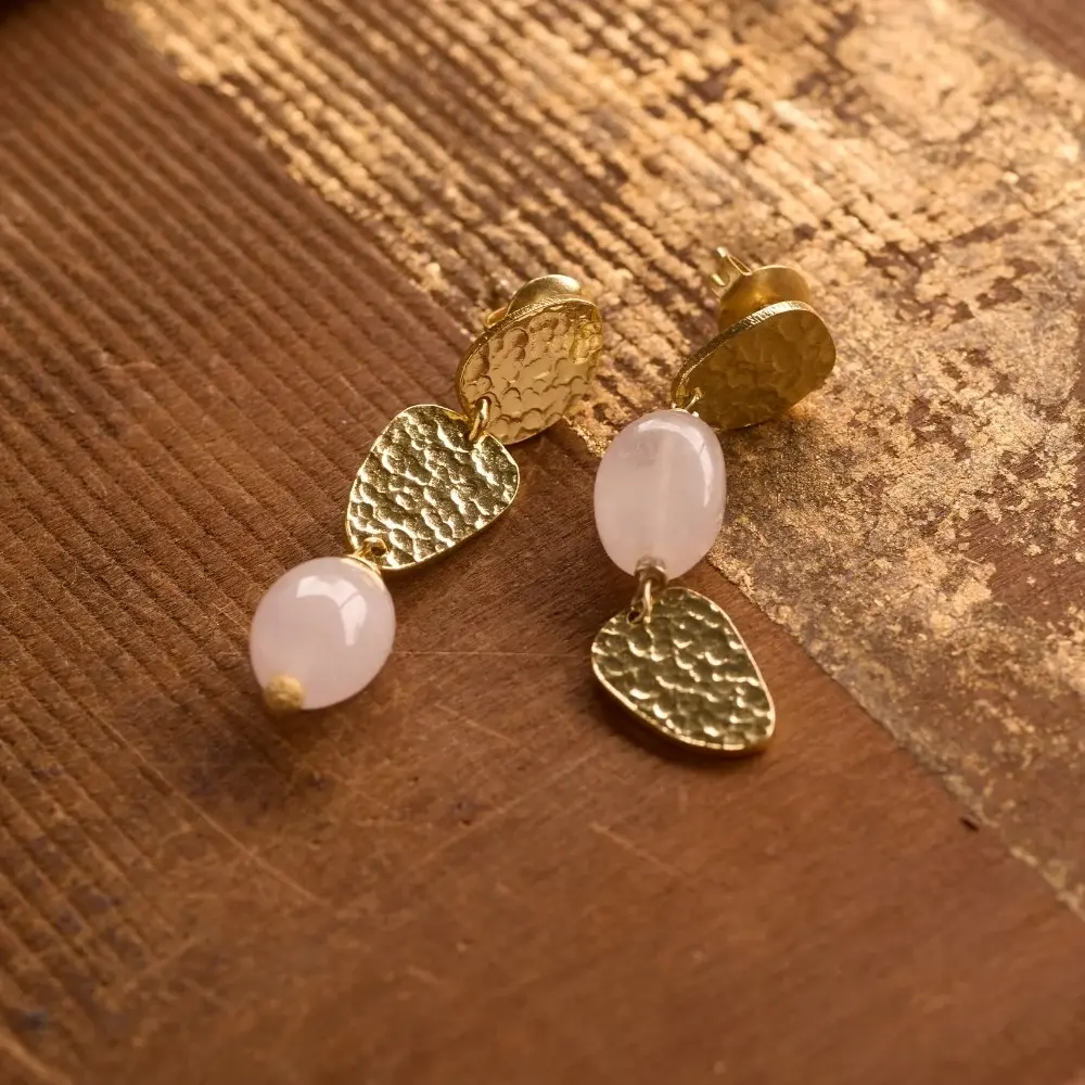 A BEAUTIFUL STORY BS DRIFTING ROSE QUARTZ EARRINGS