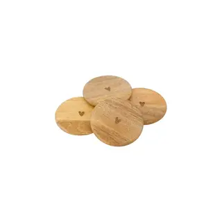ZUSSS ZUSSS SET OF 4 WOODEN COASTERS HEART NATUREL