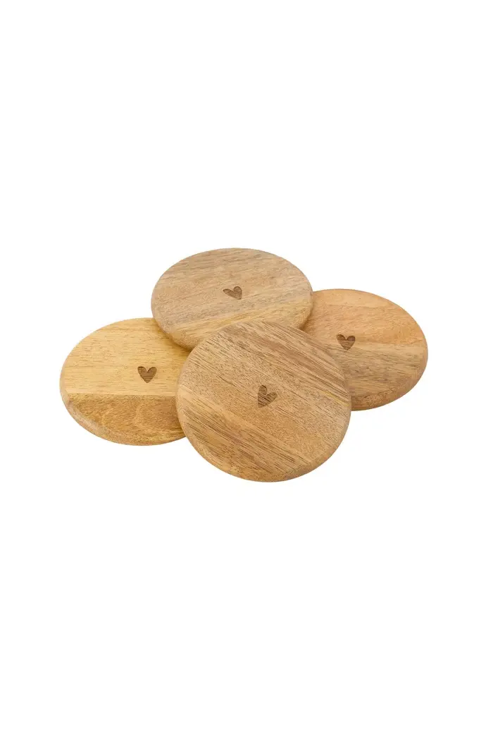 ZUSSS ZUSSS SET OF 4 WOODEN COASTERS HEART NATUREL