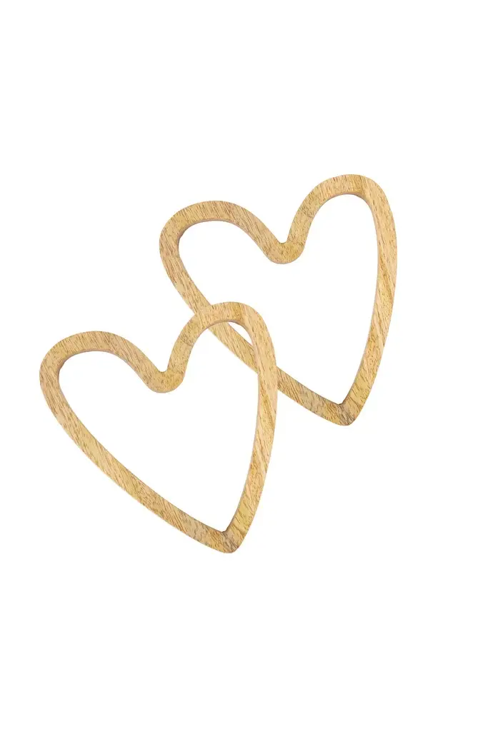 ZUSSS ZUSSS SET OF 2 TRIVETS WOOD HEART SHAPE NATUREL