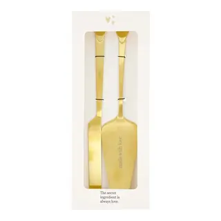 ZUSSS ZUSSS CAKE SERVER AND KNIFE MADE WITH LOVE HEART GOLD GOLD