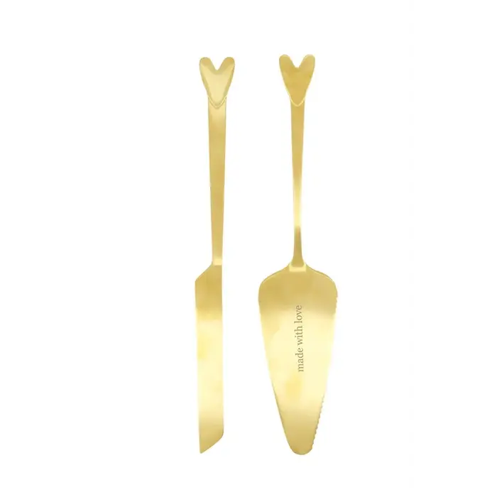 ZUSSS ZUSSS CAKE SERVER AND KNIFE MADE WITH LOVE HEART GOLD GOLD