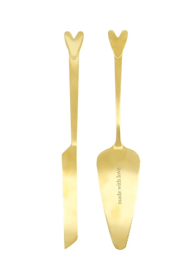 ZUSSS ZUSSS CAKE SERVER AND KNIFE MADE WITH LOVE HEART GOLD GOLD