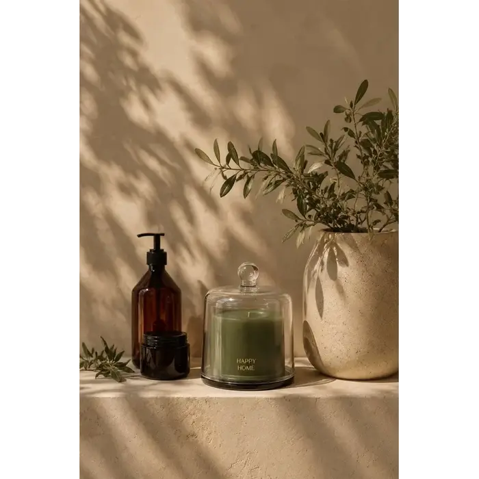 ZUSSS ZUSSS SCENTED CANDLE GLASS WITH DOME HAPPY HOME DARK GREEN