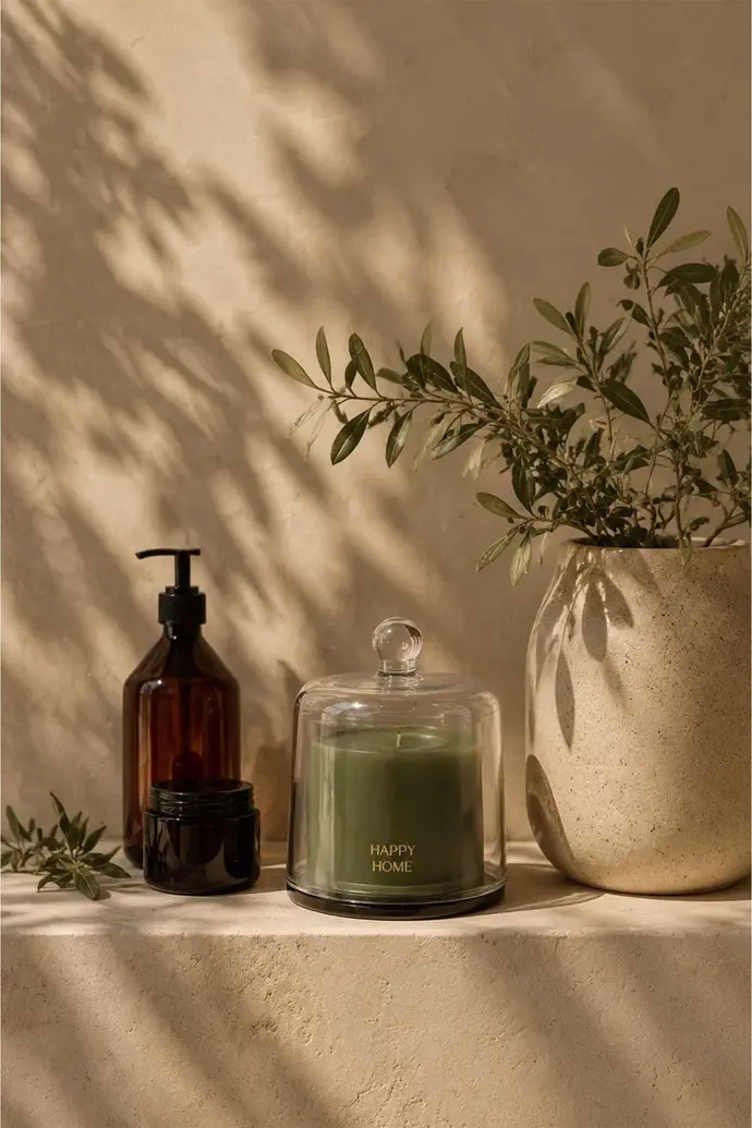 ZUSSS ZUSSS SCENTED CANDLE GLASS WITH DOME HAPPY HOME DARK GREEN