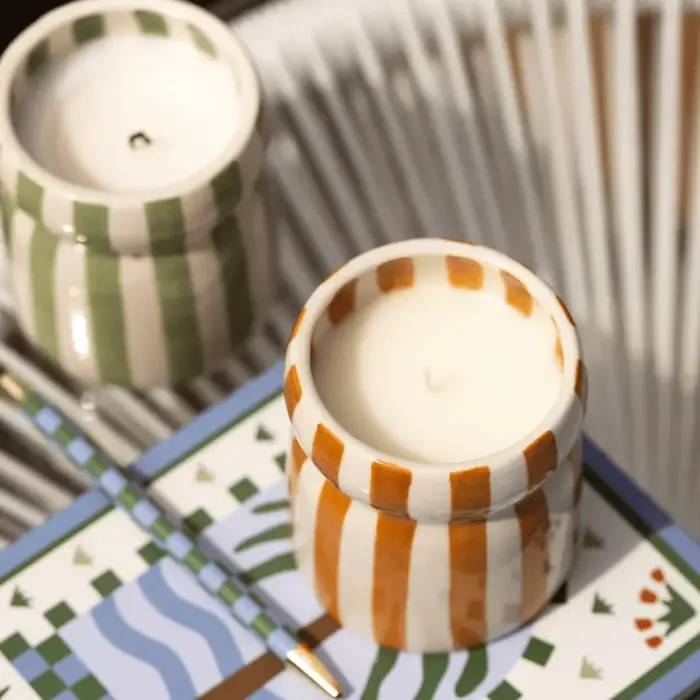 PADDYWAX PADDYWAX CABANA RUST STRIPED CERAMIC CANDLE SIENNA SUNSET