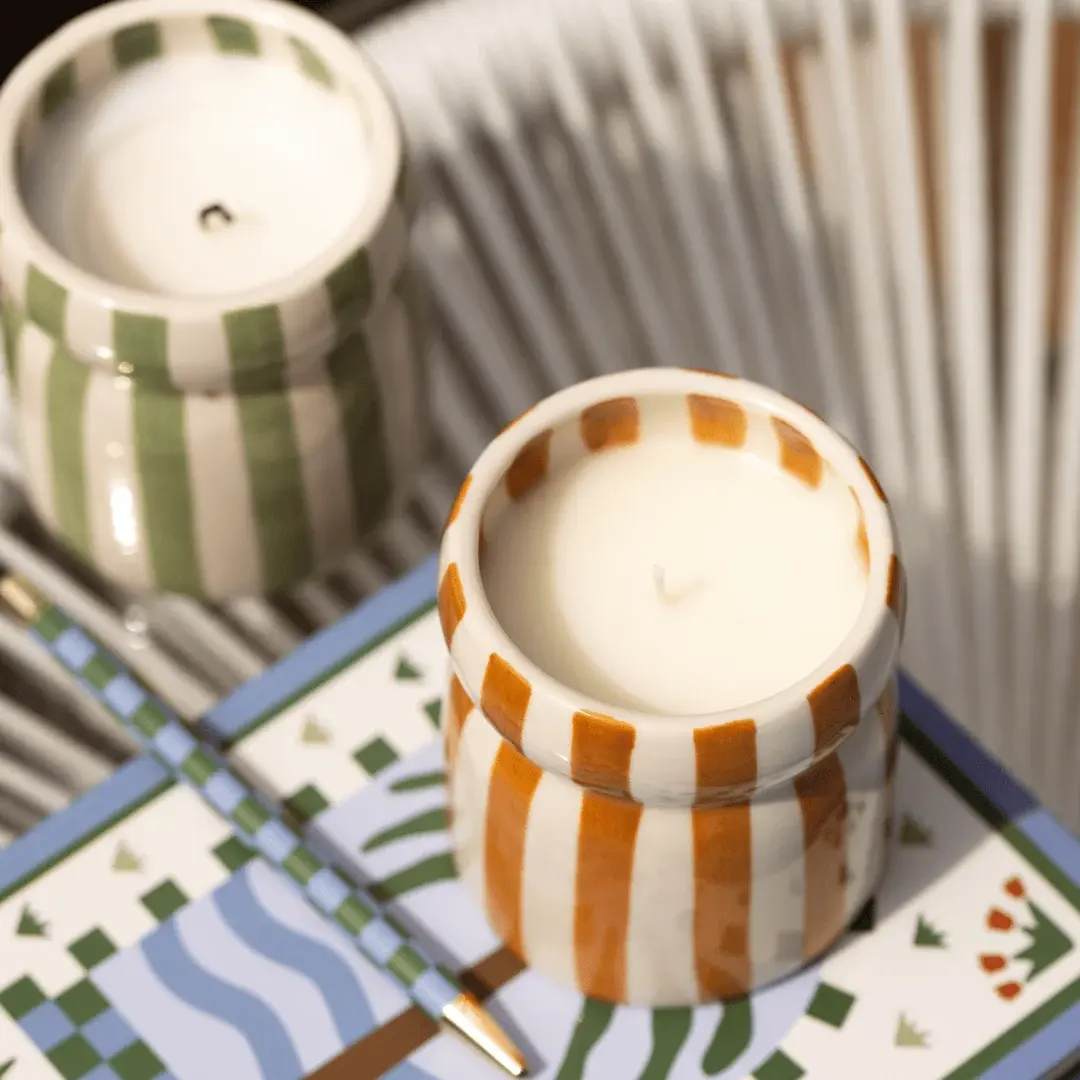 PADDYWAX PADDYWAX CABANA RUST STRIPED CERAMIC CANDLE SIENNA SUNSET