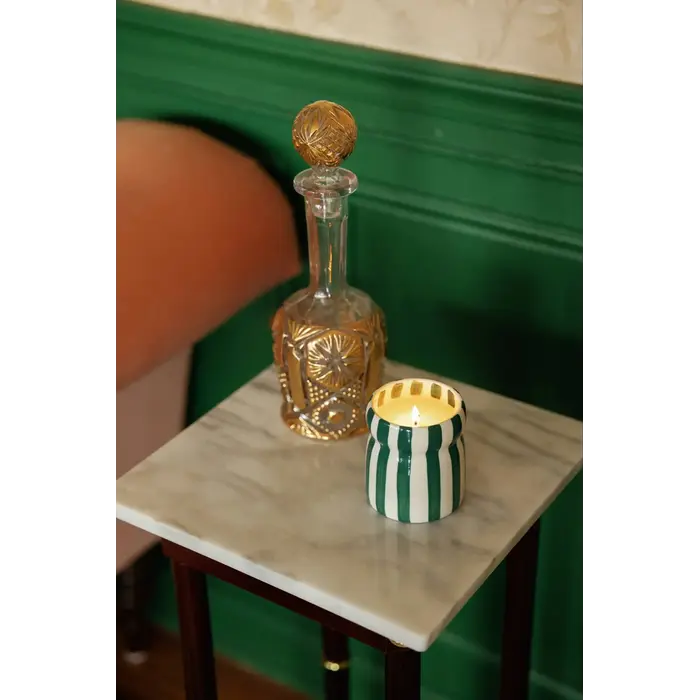 PADDYWAX PADDYWAX CABANA TEAL STRIPED CERAMIC CANDLE ISLA FRESCA