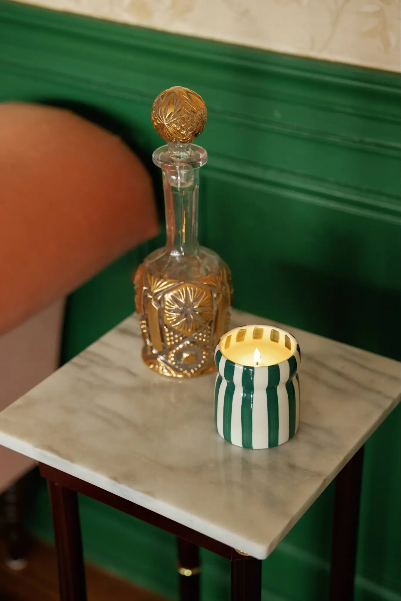 PADDYWAX PADDYWAX CABANA TEAL STRIPED CERAMIC CANDLE ISLA FRESCA