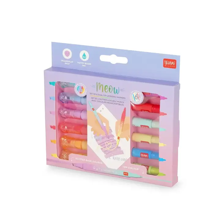 LEGAMI LEGAMI MEOW SET OF 6 DUAL-TIP LAYERING MARKERS