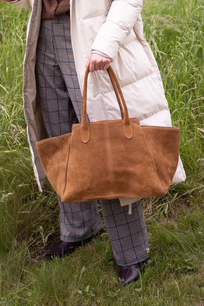 ZUSSS ZUSSS SUEDE SHOPPER BAG MID BROWN