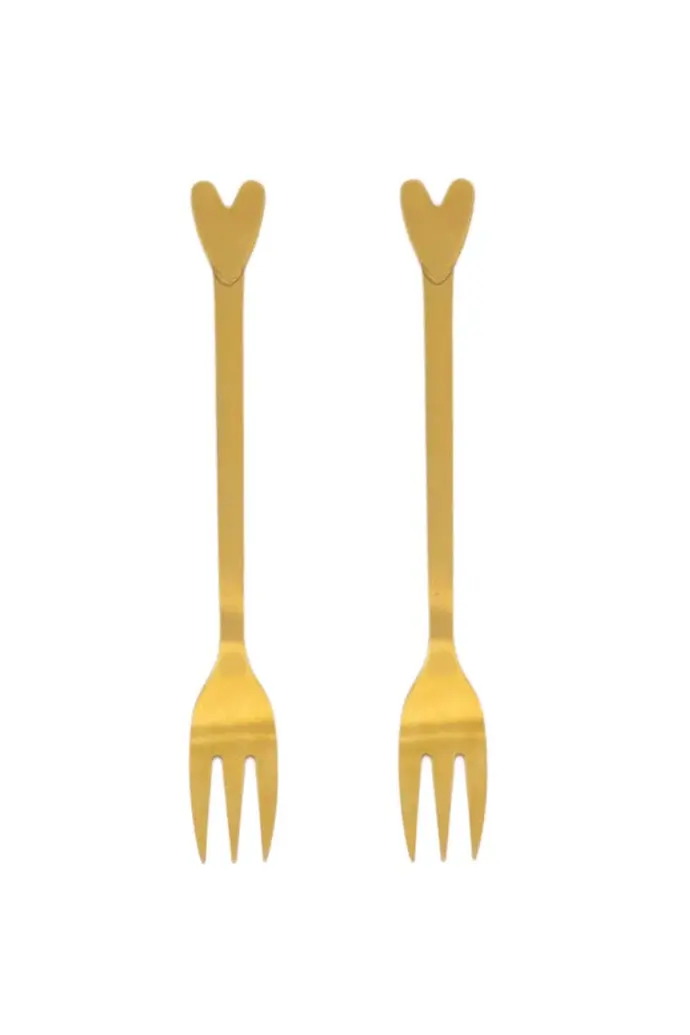 ZUSSS ZUSSS CAKE FORKS HEART SET OF 2 GOLD