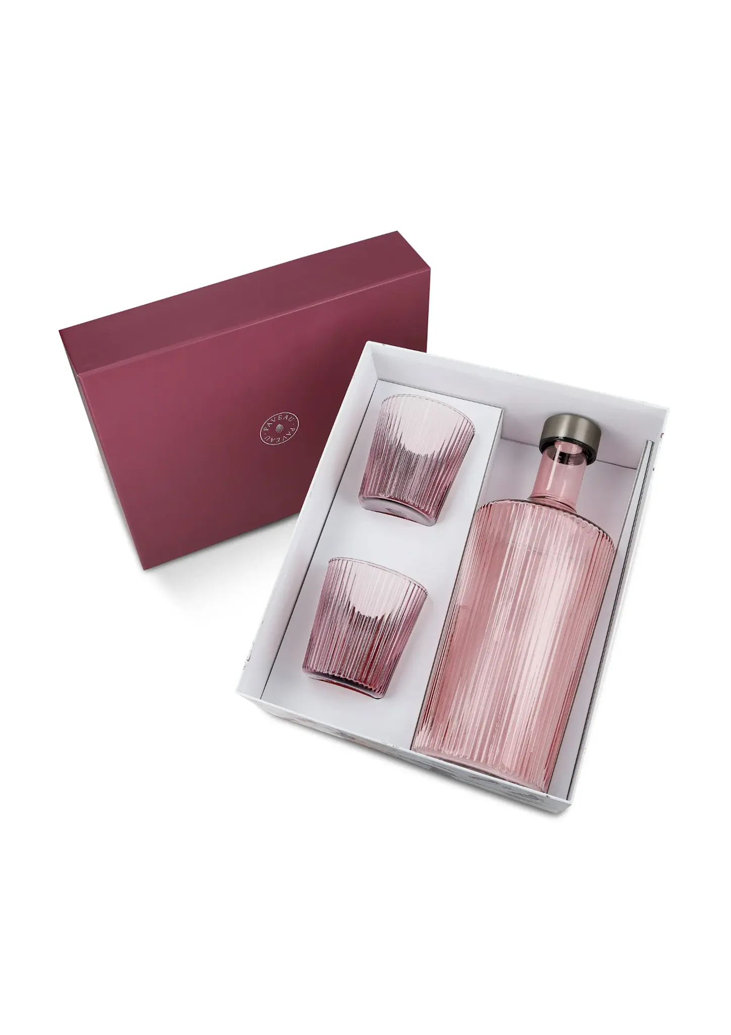 PAVEAU PAVEAU RIBBED BROOME GIFT SET (BORDEAUX) BOTTLE + 2 GLASSES