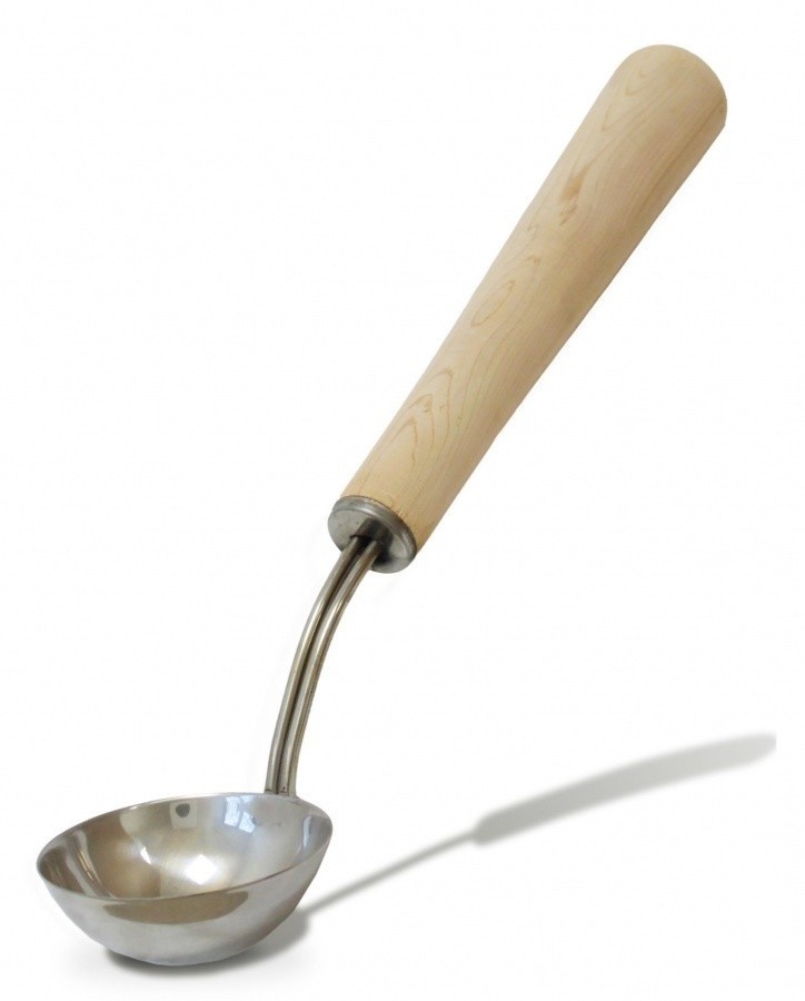 Sauna Opgietlepel uit edelstaal met Kiefer greep groot model