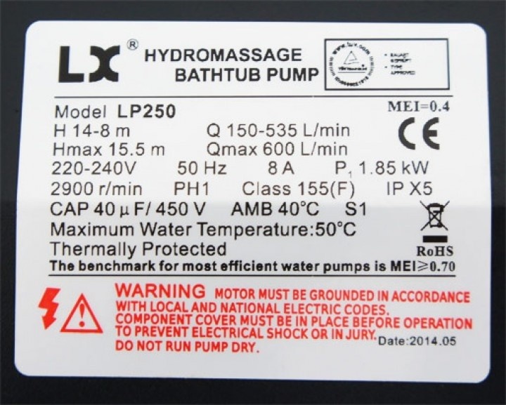 LX LP250 massage pomp Jacuzzi 1,85 kW