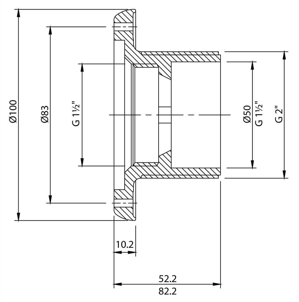 MTS Inlaatfitting RVS 2" buitendraad 40 mm Beton Baden