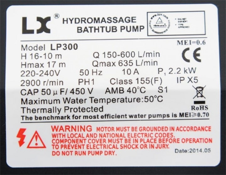 LX LP300 Massage Pomp 1-spd 3,0hp