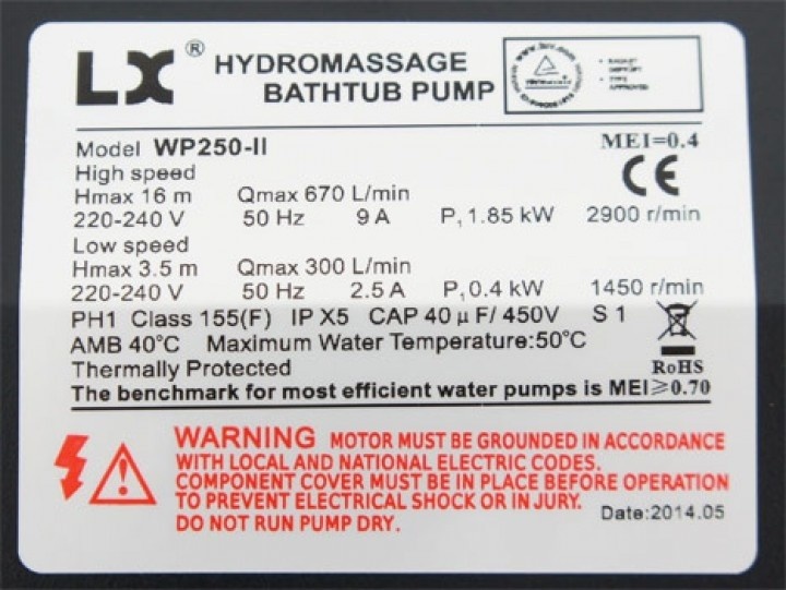 LX WP250-II Massage Pomp 2-spd 2,5hp