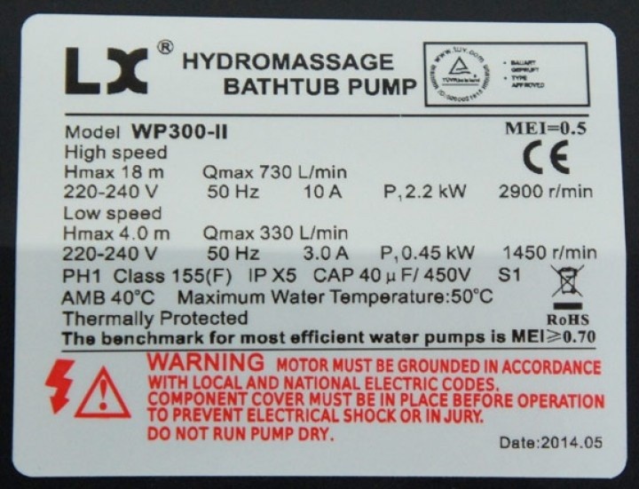 LX WP300-II Massage Pomp 2-spd 3,0hp