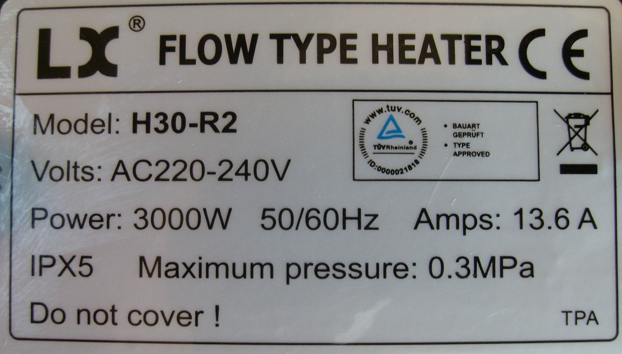 LX H30-R2 3.0KW 1.5 inch Spa heater (L-Vorm)