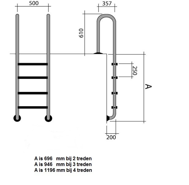 Standaard Zwembadtrap 4-treden AISI-304