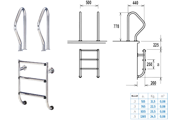 Zwembadtrap 2-delig AISI-316 4 Treden