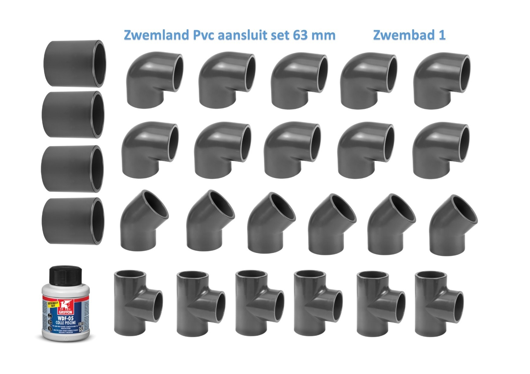 Zwembad Pvc Druk Hulpstukken 16 Bar 63 mm Set 1