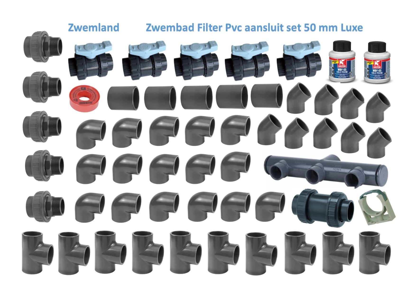 Zwembad LUXE Filter Aansluitset Pvc 16 Bar 50 mm