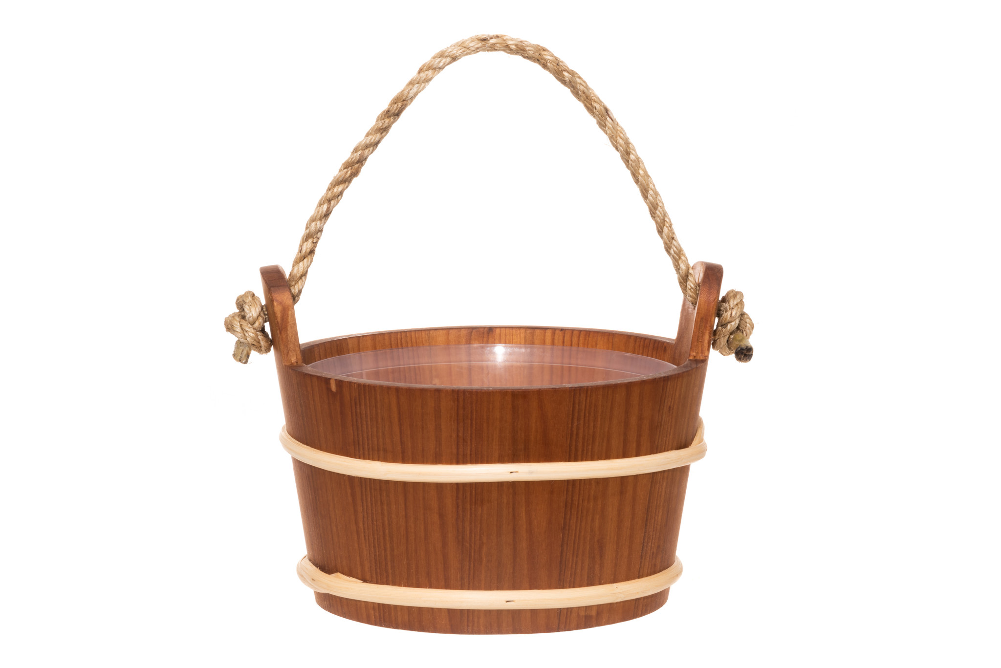 Sauna emmer 4 liter bastring met kunststof inzet en handvat touw