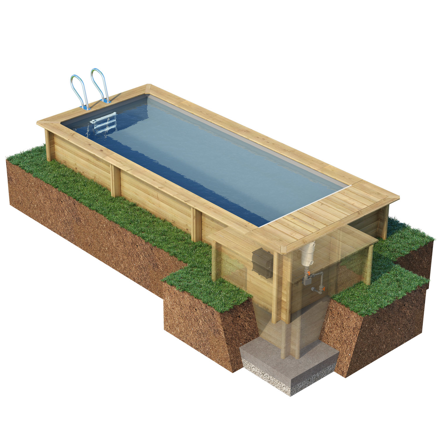 Houten Urban Stadszwembad 6.00 x 2.50 x 1.33 Met Automatisch Rolluik
