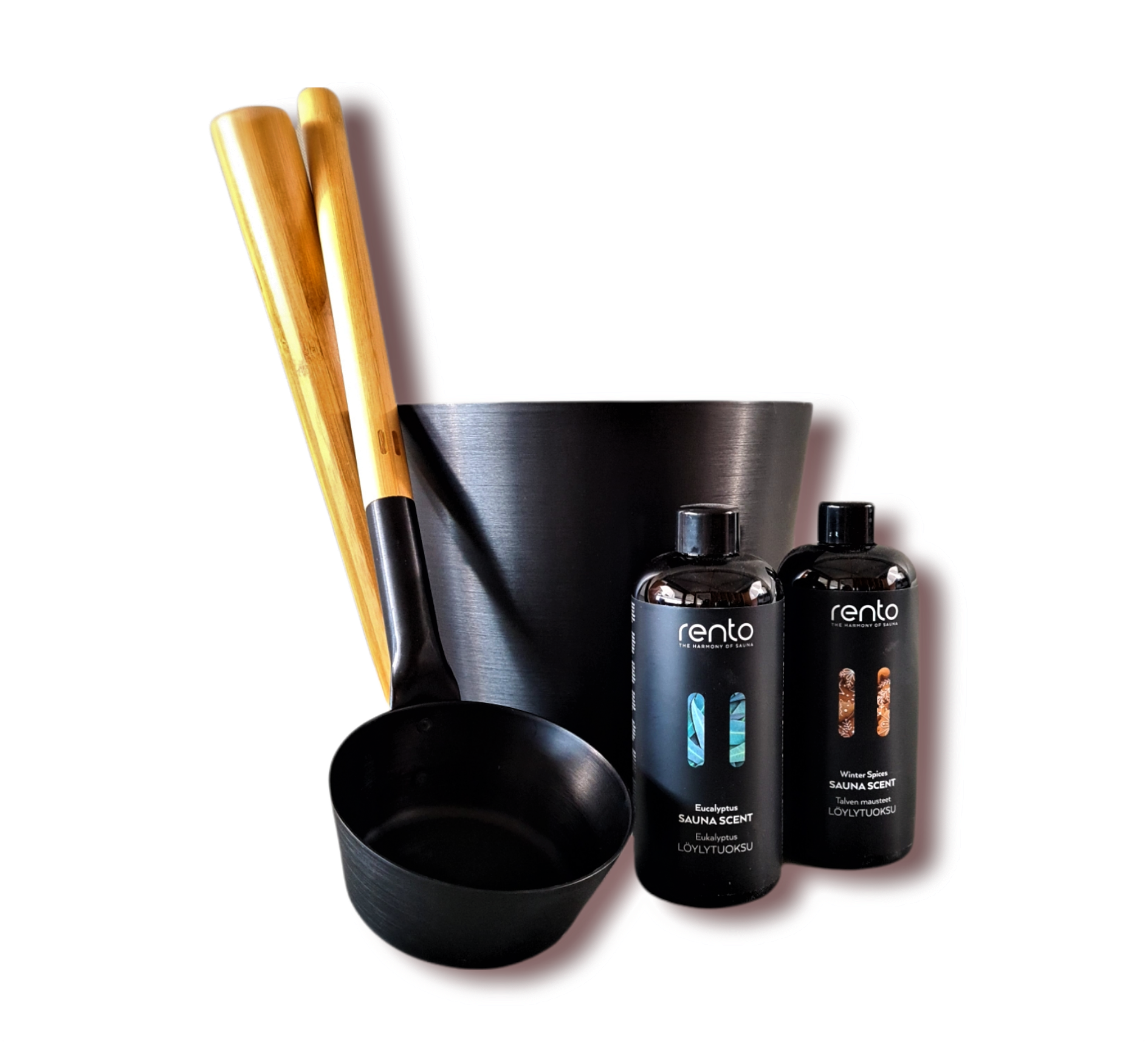 Cadeau set  Sauna emmer zwart/bruin bamboe