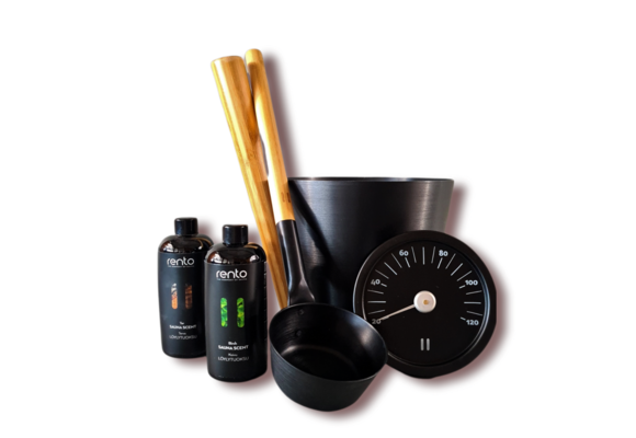 Cadeau set  Sauna emmer zwart bamboe thermometer