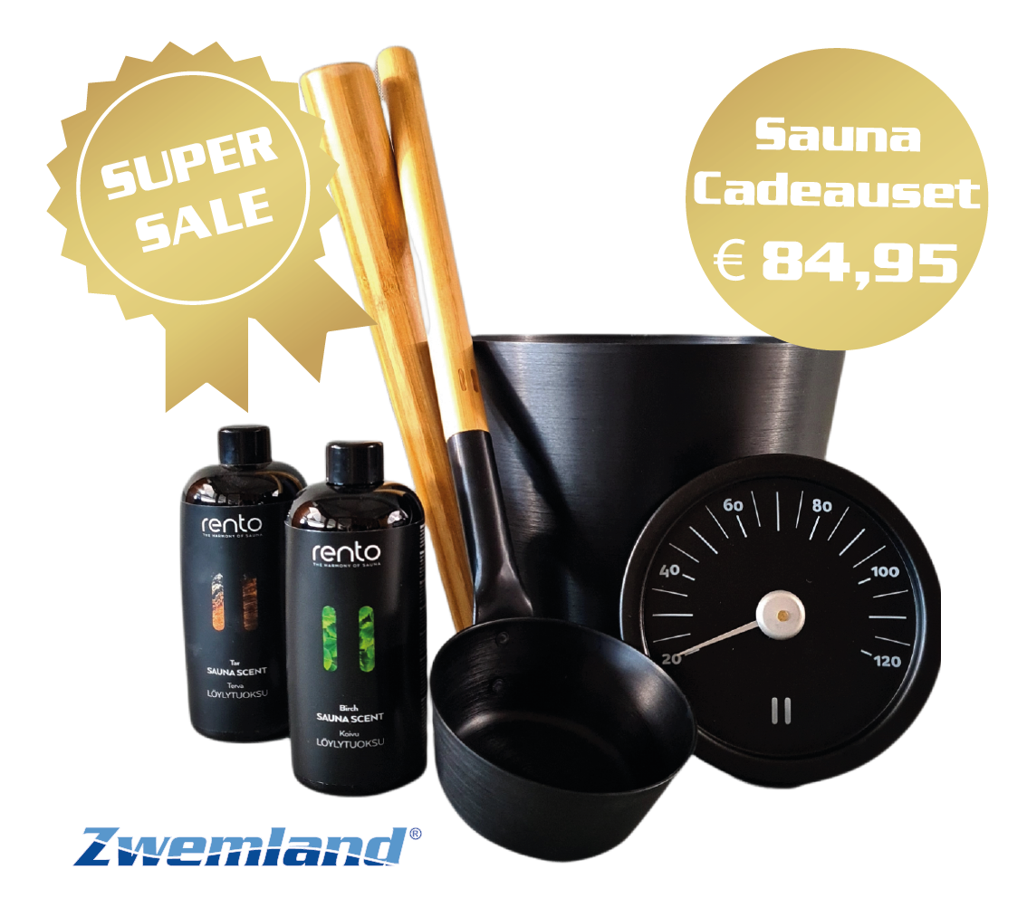 Cadeau set Sauna emmer zwart thermometer