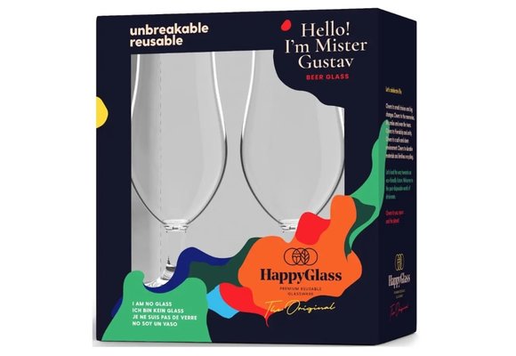 HappyGlass Kunststof Bierglazen Mister Gustav 500ml - 2 stuks